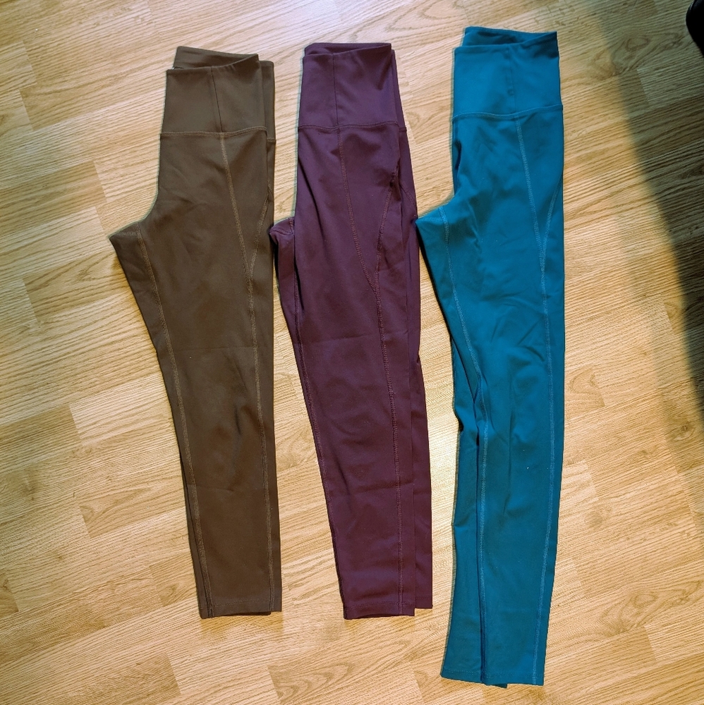 Set of 3 Girlfriend Collective Compressive Leggings in Brown, Purple, Teal, XS